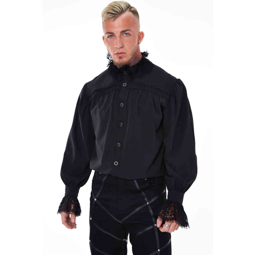 Jawbreaker - Gothic With Lace Collar and Cuffs Overhemd - Zwart